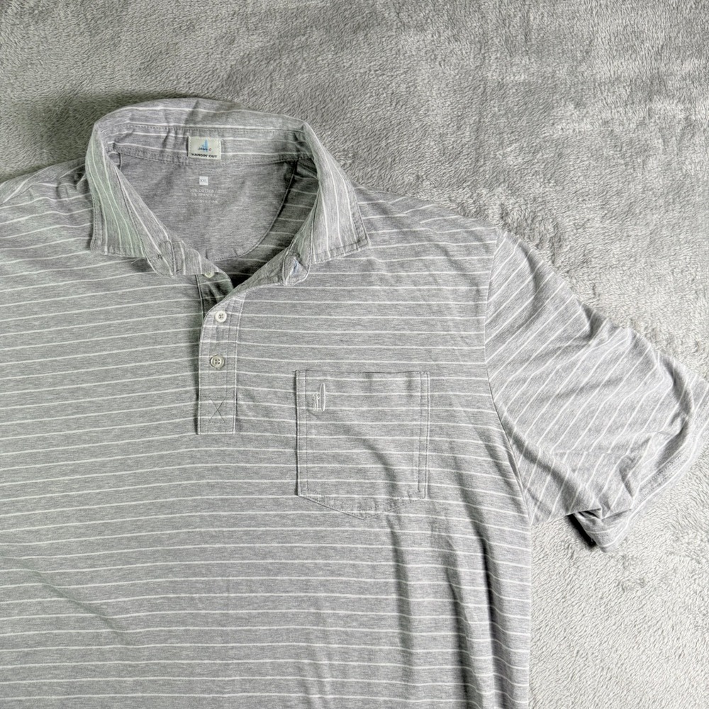 Jonnie O Hangin Out Mens XXL Gray Stripe Golf Polo Shirt Short Sleeve Pocket